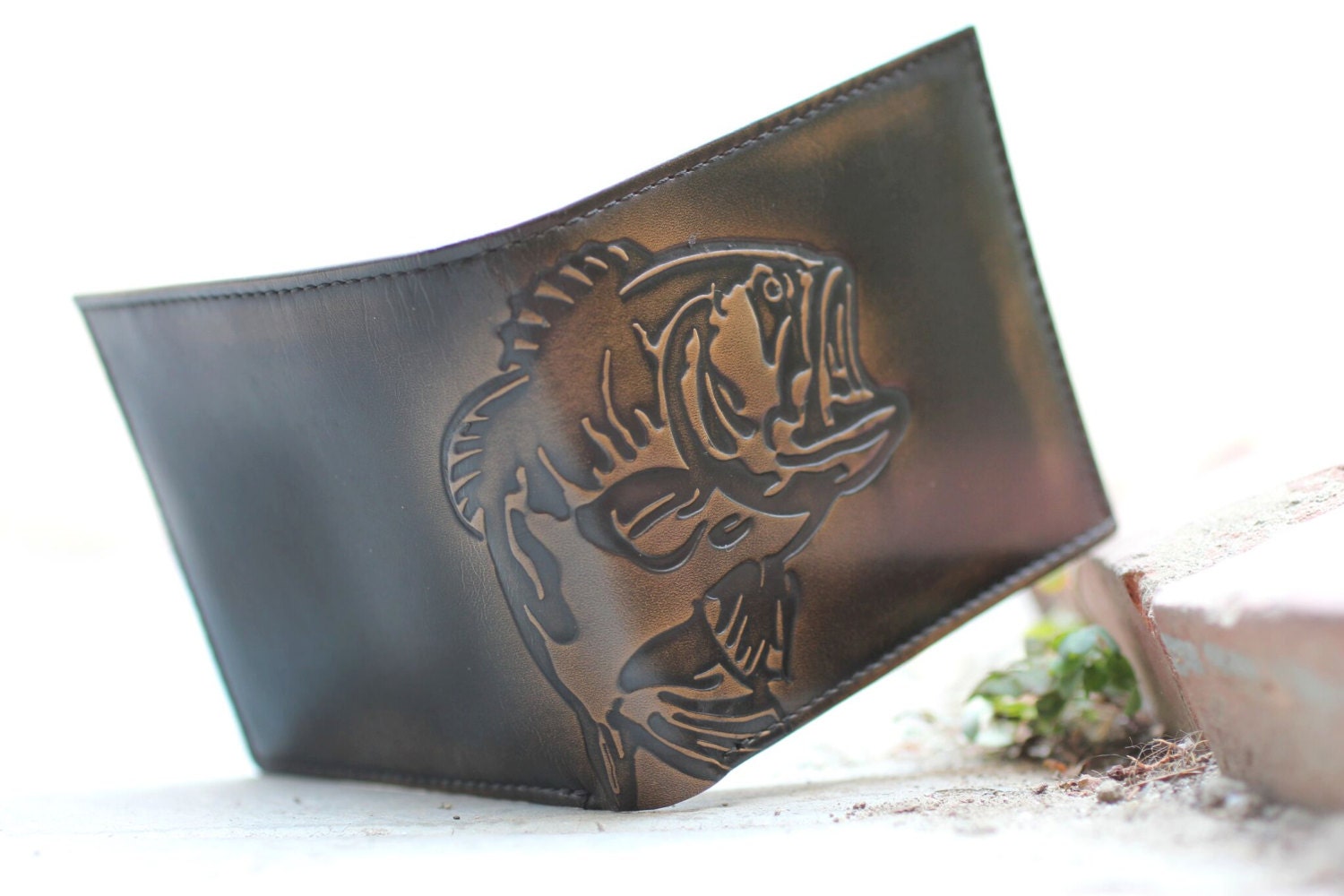 BASS FISH Double ID Bifold Wallet Men's Leather Wallet