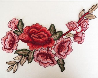 Large guipure lace embroidered applique / patch pink, burgundy, green 1 piece