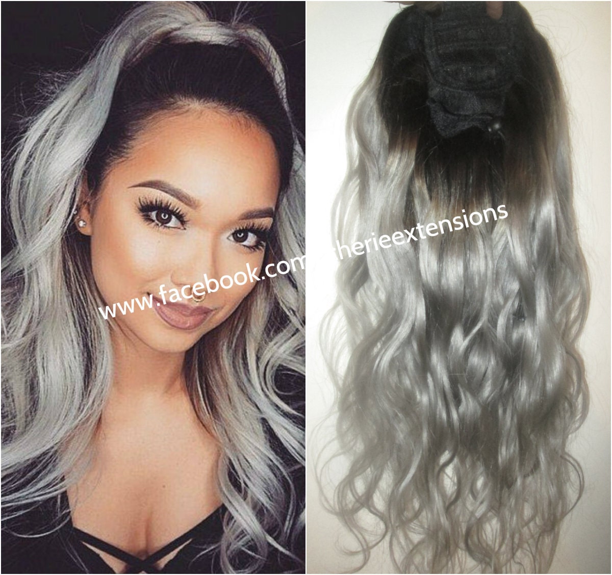 Blonde Grey Ombre Cherie 8a Remy Human Hair Drawstring Ponytail Extension Ombre Dip Dye Balayage Grey Silver Pure Or Brown Black Blonde Etc