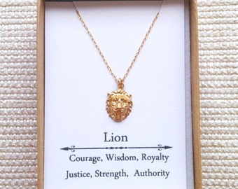 Gold Lion Head Necklaceg, Goldfillled necklace, Gold Lion Necklace, Strength Necklace, Courage Jewelry, Leo Necklace, Zodiac Necklace