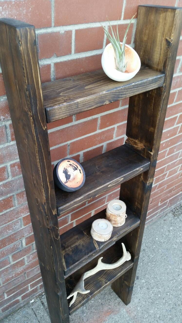 Rustic wood ladder shelf freestanding rustic ladder