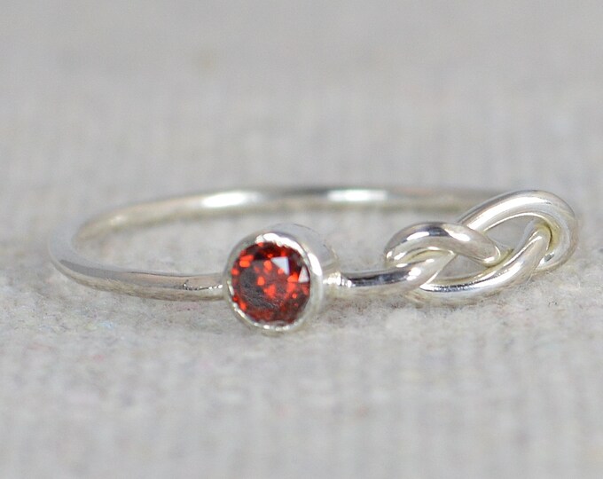 Garnet Infinity Ring, Silver Knot Ring, Stack Ring, Infinity Ring, Garnet Ring, Stacking Ring, Mother's Ring, Mothers Ring, Thin Silver Ring