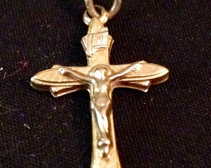 Storewide 25% Off SALE Vintage 14k Gold Symbolic Raised Jesus On The Cross Pendant Featuring Elegant Highly Detailed Finish