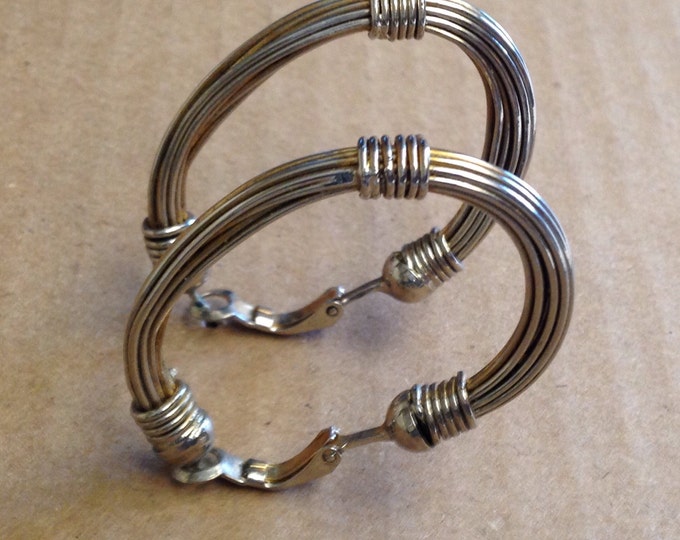 Storewide 25% Off SALE Vintage Silver Tone Industrial Revival Style Wire Metal Pierced Earrings Featuring Cross Coil Wrap Design