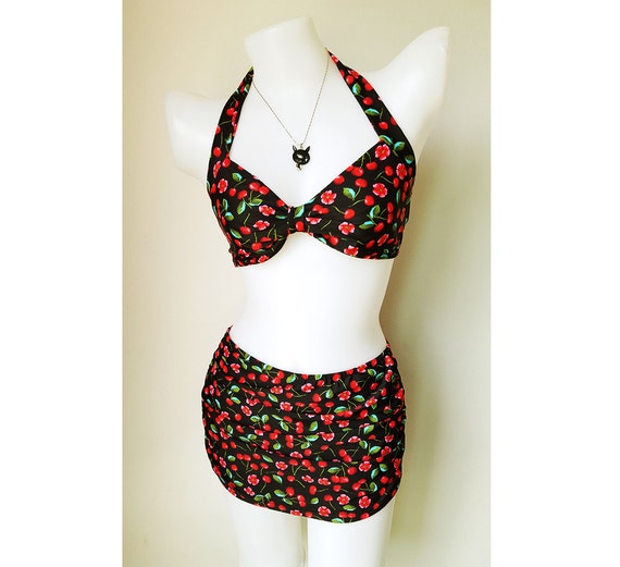 Vintage Floral cherry bathing suit retro Women by beautychicshop