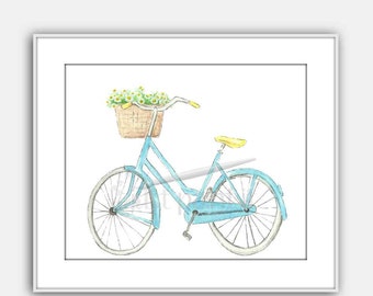 Bird on Bicycle Watercolor Art Print