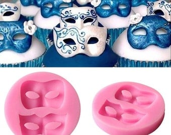 Masquerade Masks Flexible Silicone 2-Cavity Mold for Polymer Clay, Food, Fondant, Soaps, etc.