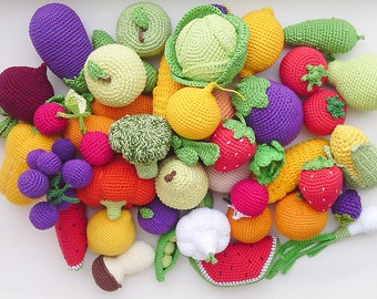 Crochet play food set (20 pcs) Crochet vegetables and fruit ,Birthday Present, eco-friendly toys,Pretend play ,Summer Fun,Preschool Toys