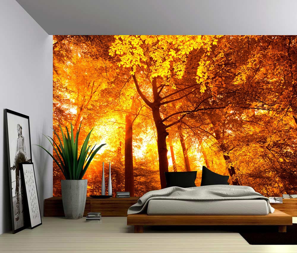 Sun Tree Autumn Forest Large Wall Mural Self-adhesive Vinyl