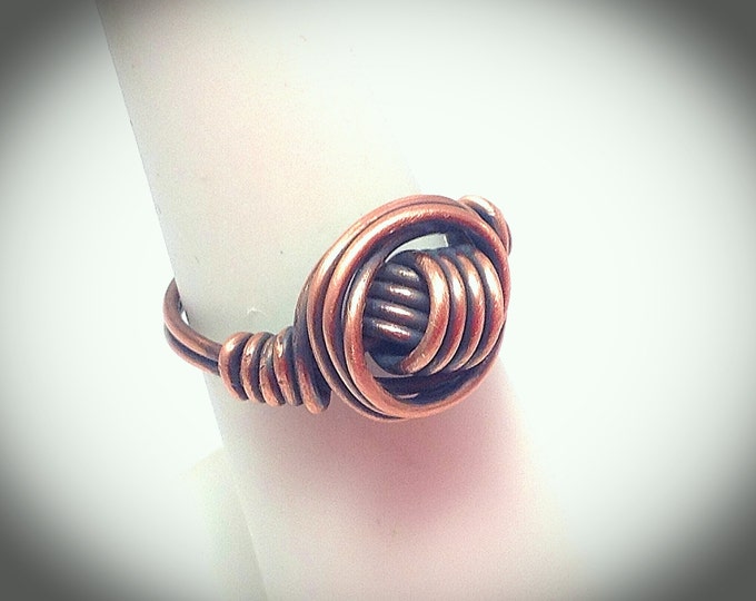 Antiqued copper celtic knot wire wrapped ring