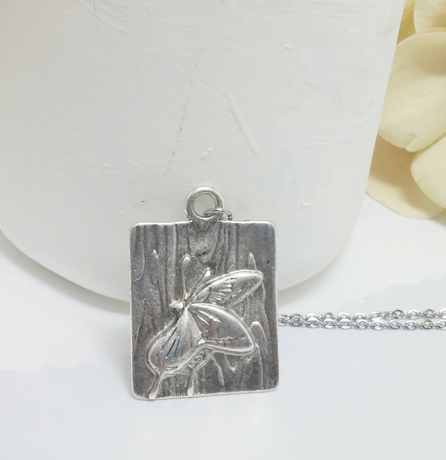 Butterfly Necklace Silver charm necklace by HappyElephantArt