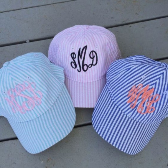 Items similar to Monogrammed Seersucker Hat on Etsy