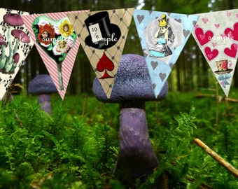 SALE Alice in Wonderland Decorations Party Bunting alice in wonderland party supplies Tea Party Garden Party Birthday Printables