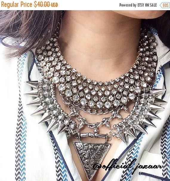 Genie Gypsy Bohemian Statement Necklace Silver Metalwork by Jazaar