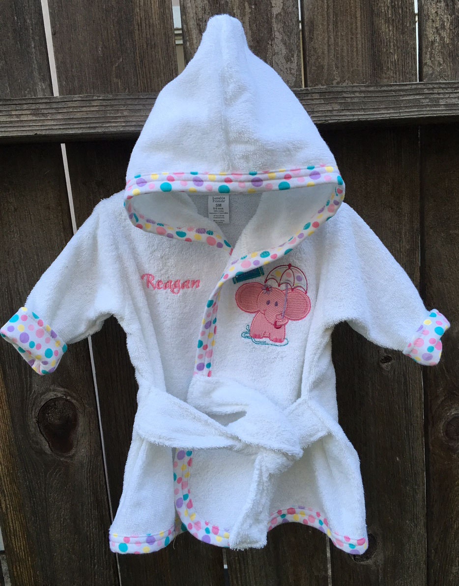 Personalized Embroidered Baby Elephant 100 Cotton Bath Robe