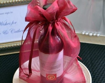 10 Burgundy Organza Favor Pouches 6x9 Gift Bags, Red Gift Wrap, Packaging Supplies, Wedding Baby Shower Birthday Potpourri Bags