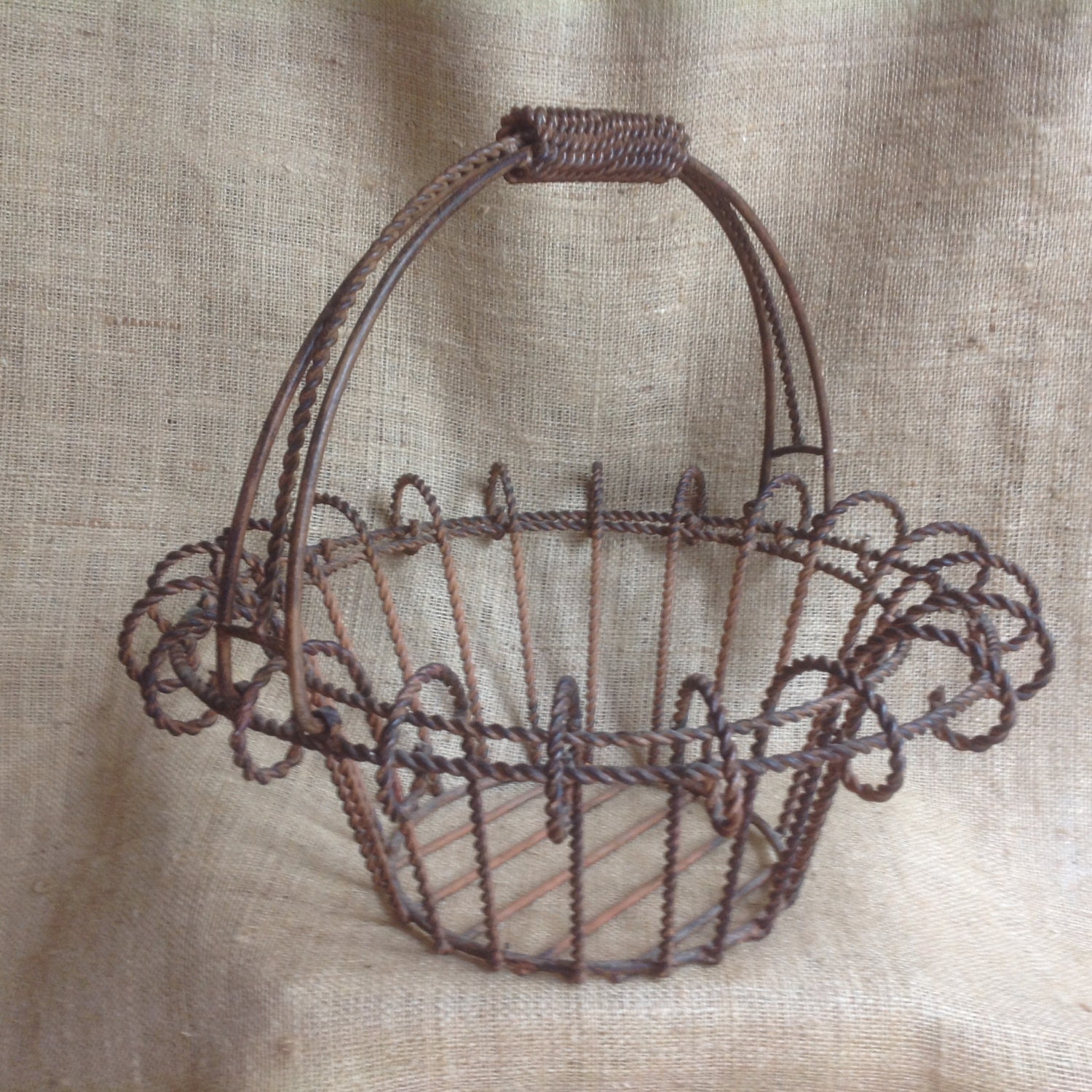 Metal Basket with Patina Large Decorative Round