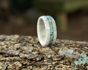 Elk Antler and Natural Turquoise Ring, Mens Ring, Wedding Band, Colorado, Engagement, Anniversary, Inlay, Bone, Comfort Fit