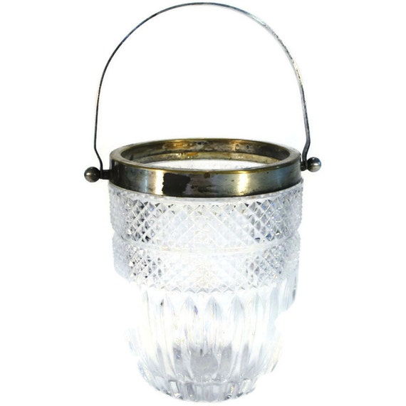 Vintage Glass and Silverplate Ice Bucket with Handle by Revendeur