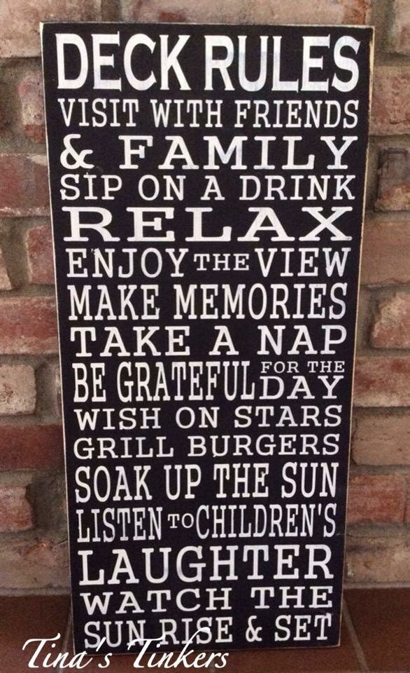 Deck rules sign. Porch deck patio backyard sign. Outdoor