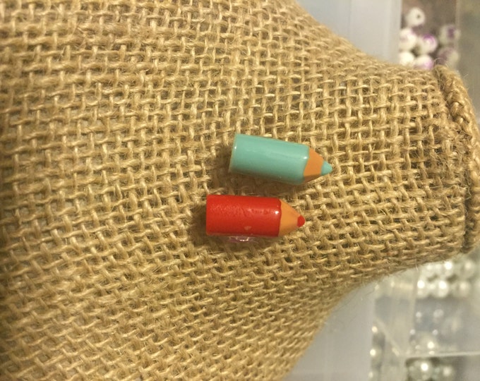 Mini Colored Pencil Earrings (Red and Aqua)