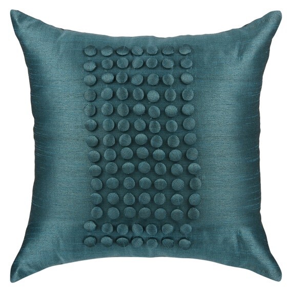 Solid Teal Pillow Cover With Button Panel Teal Textured Sham