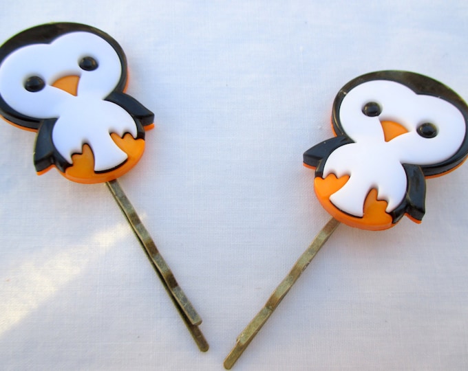 Penguin barrettes-winter hair clips-holiday hair accessories-childrens hair pins-kids-little Girls -girls gifts-winter clips