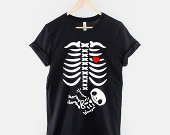 Pregnant Skeleton Baby Boy Girl Maternity Halloween Costume T-Shirt