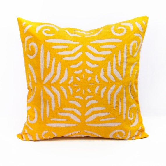 Yellow Pillow Hand Stitched Mustard Pillow Boho by UrbanHutch