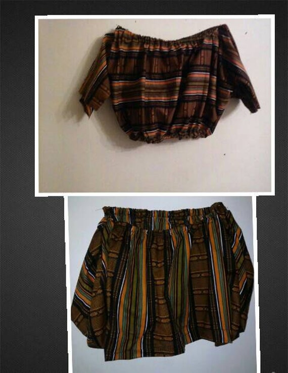 African Dance mini skirt crop top custum w/cowrie shells