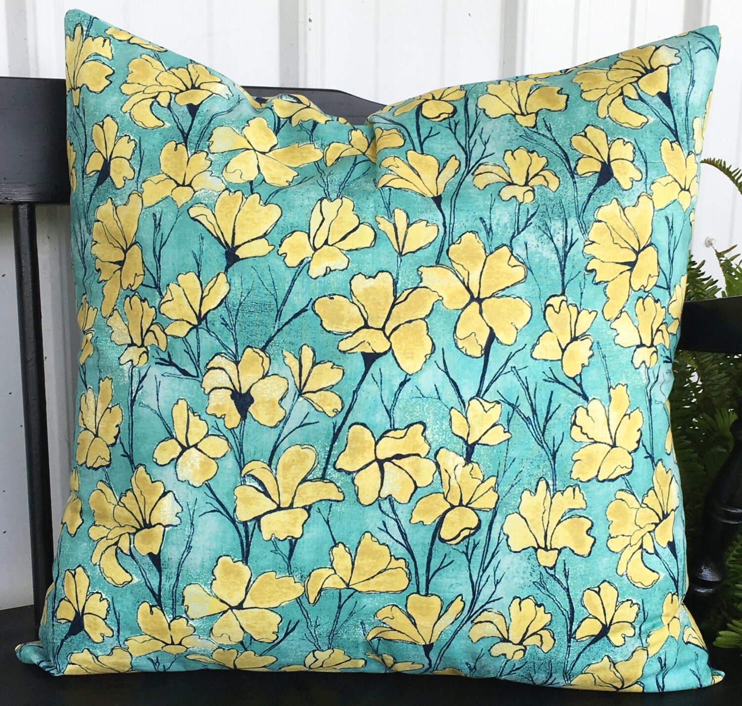 Teal and yellow Pillow cover 20x20 Living room throw pillow