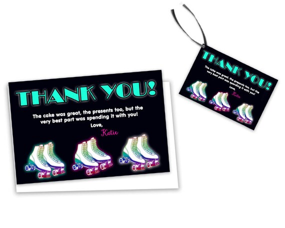 Roller Skating Thank You Card Roller Skate Birthday Party