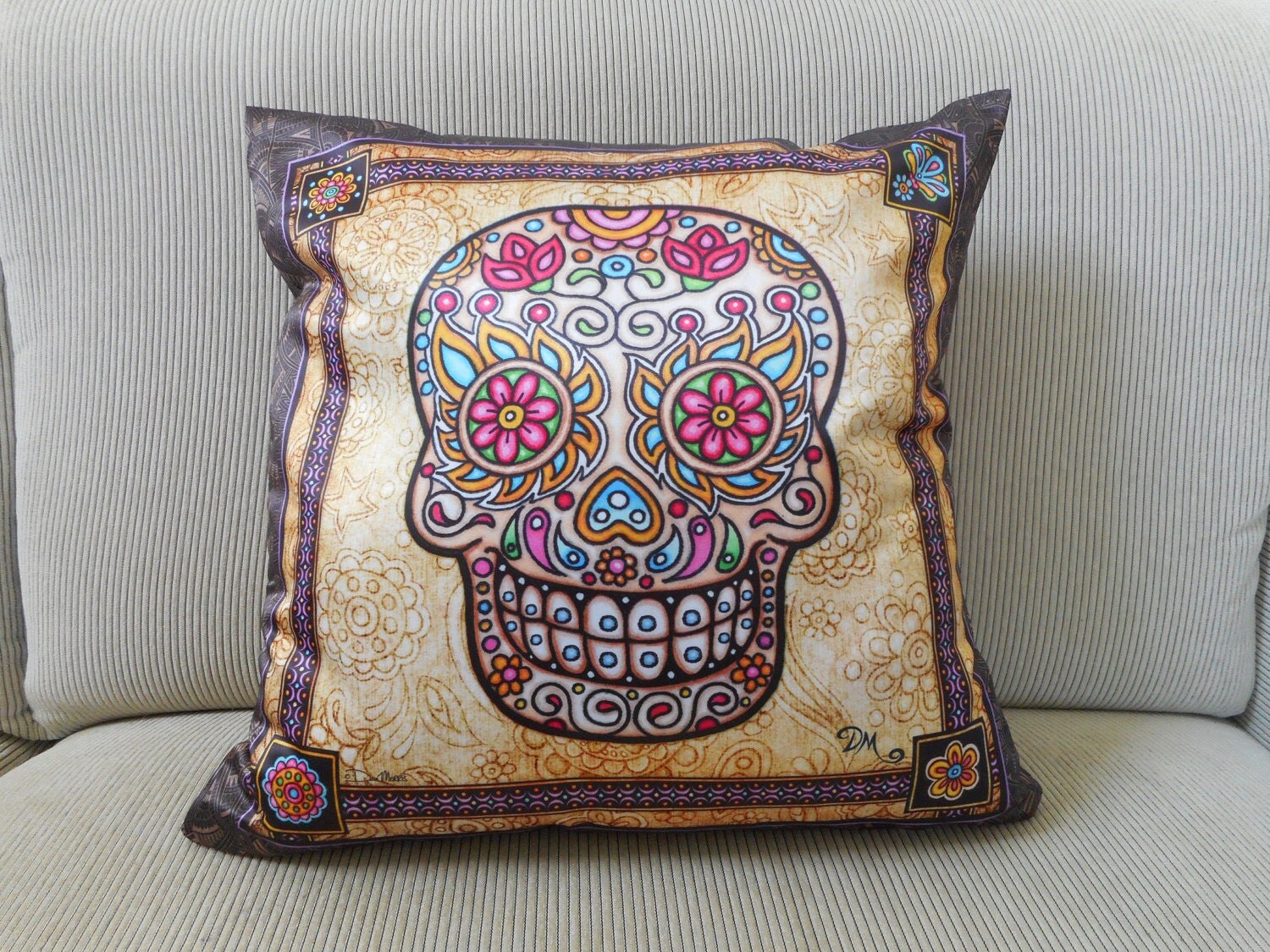 Accent Pillow, Decorative Pillow, Sugar Skull Art My Sugar Skulls