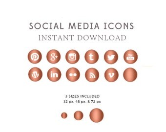 Rose Gold Social Media Icons & Buttons, Premade Social Media Icons, Blog Design, Website Icons, PNG - INSTANT DOWNLOAD