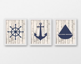 Nautical Art Print Set - Nautical Decor - Wall Art - Sea Life Decor - Sailing Art - Set of 3