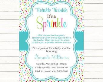 Baby Sprinkle Invitation Boy, Sprinkles Teal Aqua Baby Boy Sprinkle Invitation, Blue Baby Boy Sprinkle, printable Digital JPEG