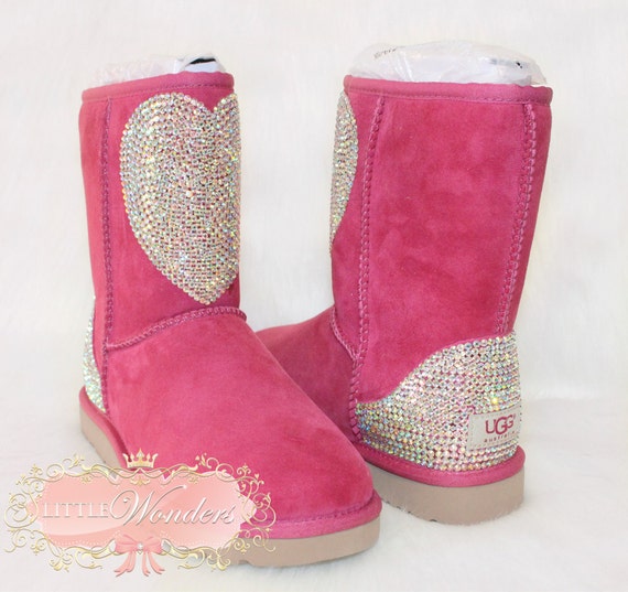 Items similar to Swarovski Rhinestone Women Pink Heart Ugg Boots on Etsy