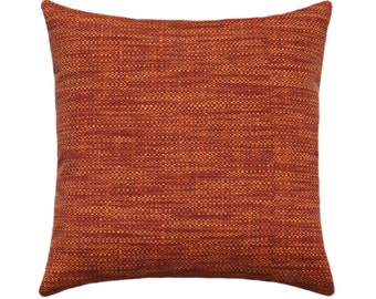 Solid Burned Red Outdoor Pillow, Orange Pillow Cover, Solid Orange Decorative Pillow, Fall Patio Accent Pillow Cover with Zippered Pillow