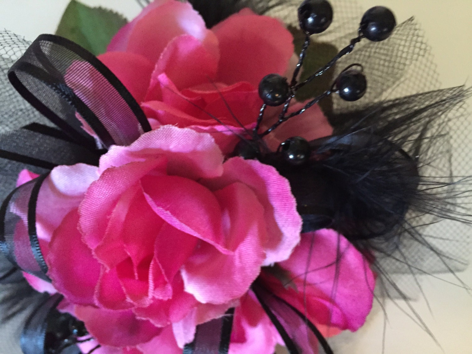 Hot pink and Black Wrist Corsage Prom Corsage Wedding