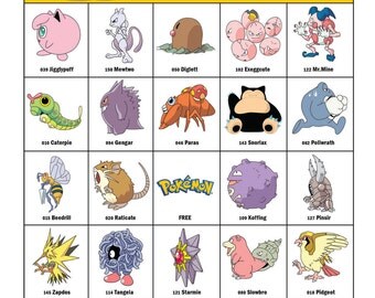 Pokemon Bingo Cards — 20 Unique Cards with EXTRA LARGE calling cards for little hands — Instant Digital Download