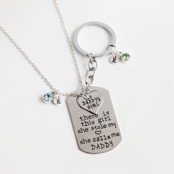 DAD daughter keychain necklace set dad keychain by YesOrNoDesign