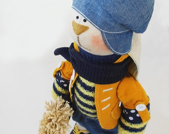 Fabric doll Artist toy Bunny boy Matt Cloth art doll Rabbit boy Big toy plush buunny tilda boy OOAK 19" 48cm Soft Toy Home decor room yellow