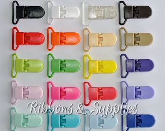 1" KAM Plastic Pacifier Clips - 20 Color Choices - Flat Backs - Suspender Clips - Mitten Clips