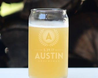 Beer Can Glass - One Glass - Groomsman Gift Ideas - Wedding Party Gift - Personalized Beer Glass