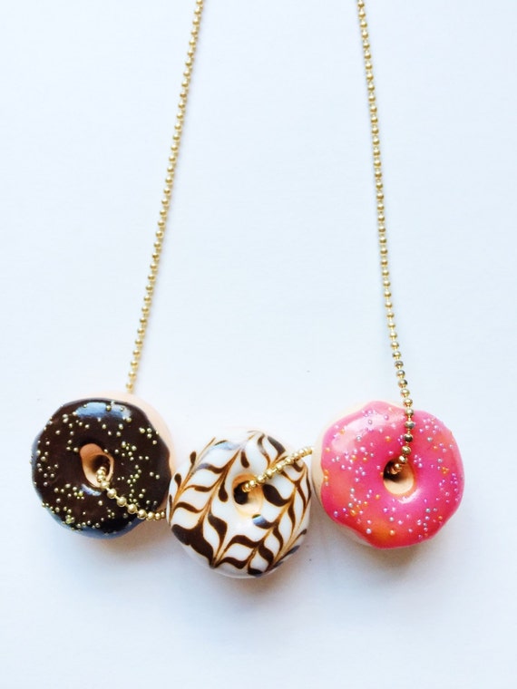 Donut Charm Necklace Miniature Food Jewelry Polymer Clay
