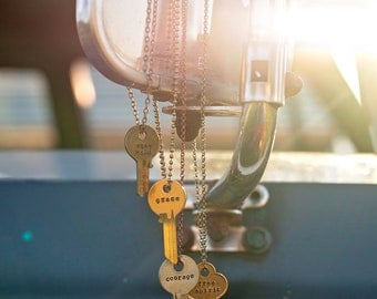 Key Necklace | Hand Stamped Vintage Repurposed Giving Gifting Boho Jewelry Uncut