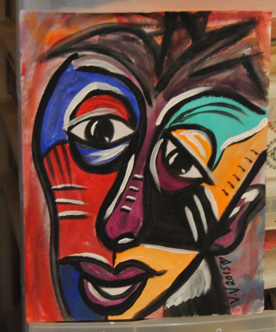 Abstract painting portrait face guy colorful painting male art