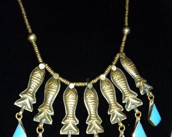 Kuchi Tribal Necklace with Fish-Pendants, vintage, Tribal-Necklace