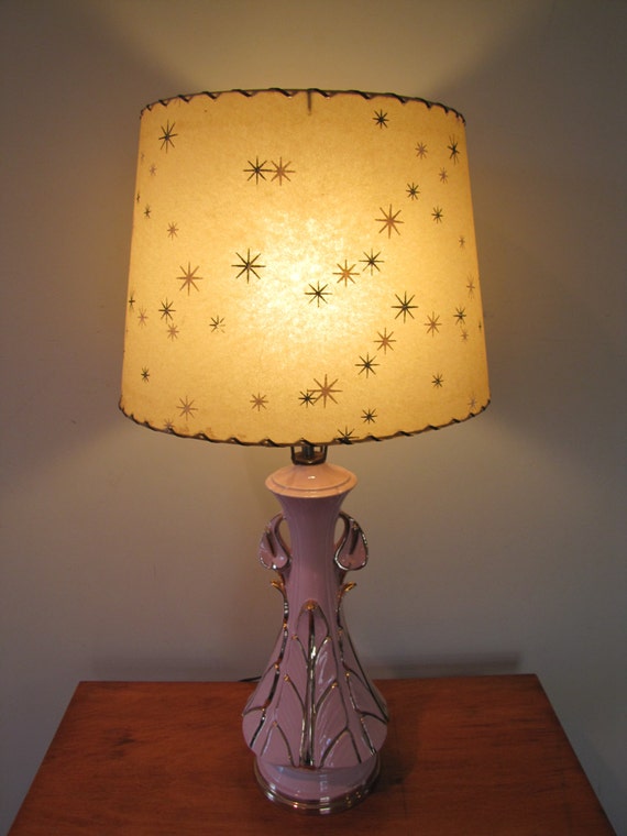 Mid Century Pink & Gold Lamp with Original Atomic Starburst