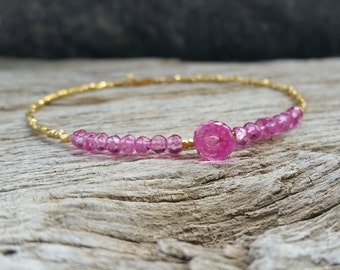 Pink Topaz and 24K gold Vermeil Beads Bracelet, Gemstone Bracelet, Natural Pink Topaz Bracelet, November Birthstone